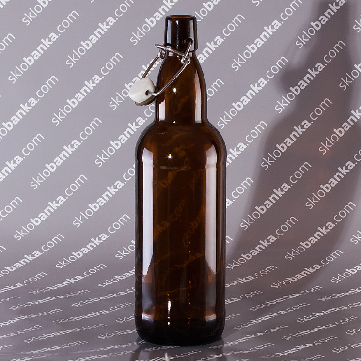 Пляшка скляна 1,0 л з бугельною кришкою коричнева 20 шт 